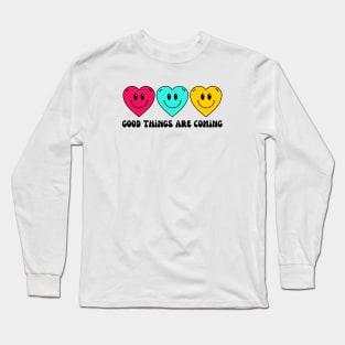 Retro Vintage Aesthetic Heart Smiley Emoji "Good Things Are Coming" Long Sleeve T-Shirt